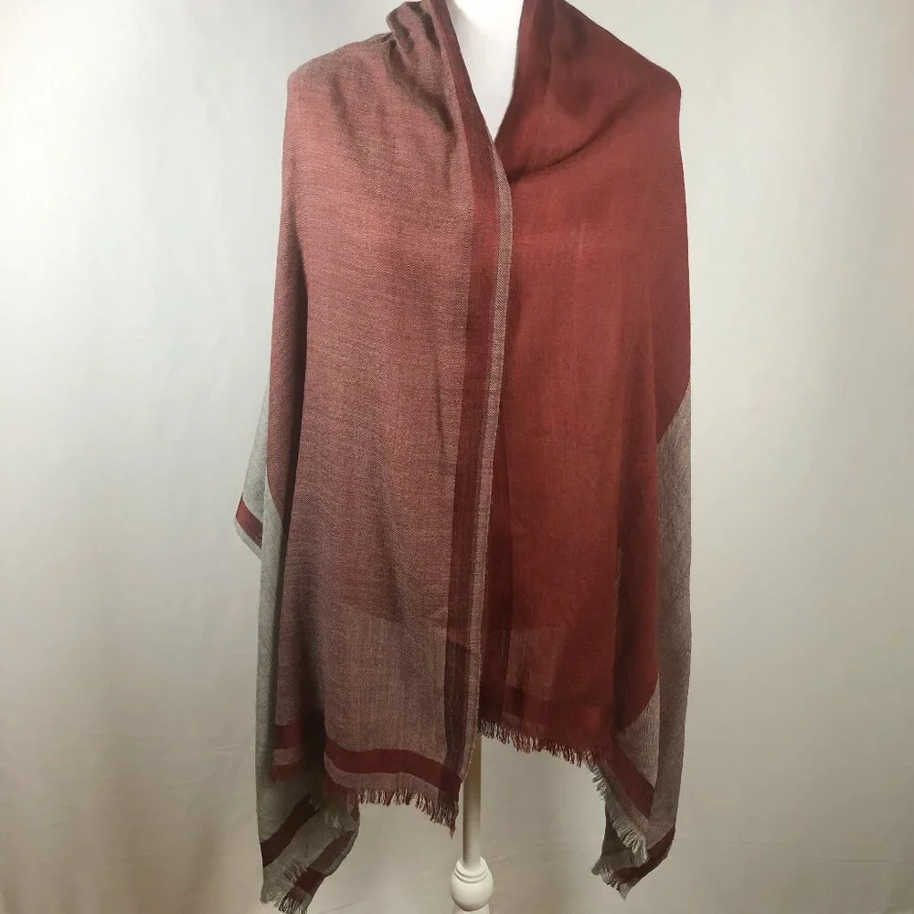 🍂 Bloom & Give Oversized Vintage Woven Shawl / Scarf – Rust, Taupe & Soft Gray